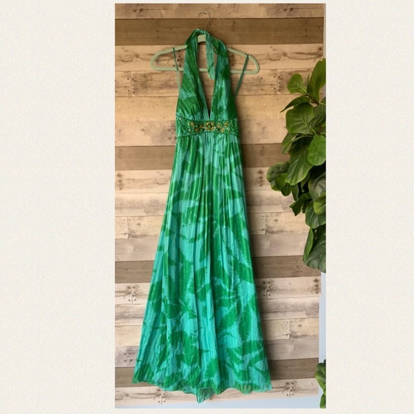 BCBGMaxAzria Dresses & Skirts - BCBGMAXAZRIA 100% Silk Maxi Halter Dress Size 2